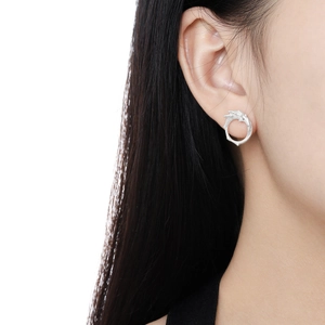 S925 sterling silver hollow round earrings with diamonds and irregular wave design
