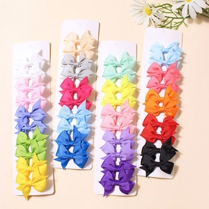 Set of 16 pairs colorful grosgrain ribbon bow hair clips for girls on display cards