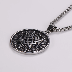 Nordic Viking Valknut pendant necklace in vintage stainless steel with solar sun motif