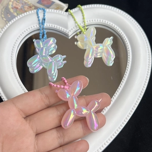 Colorful laser balloon dog keychain pendants in pink and blue for bag decoration