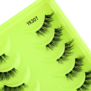 YK307 10 pairs of dense half-eyelashes in neon green tray with natural curl and volume