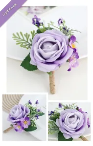 Vue détaillée d'une boutonnière rose violet clair avec manche en ficelle de jute