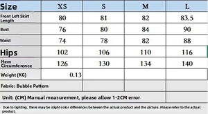 Detailed size chart for lace plaid short dress with measurements in CM for XS to L