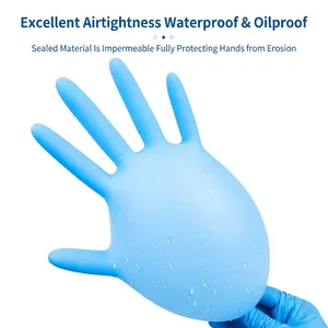 Blue disposable nitrile gloves featuring superior waterproof and oil-resistant protection