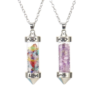 Wishing Bottle Pendant Necklace Glass Cylinder With Crystal Chips Alloy Engraved Love Heart Fashion Jewelry For Women