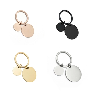 Porte-clés ronds en acier inoxydable en finitions or rose, noir, doré et argenté