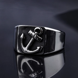 Vintage Anchor Signet Ring Men Stainless Steel Nautical Sailor Hip Hop High Street Jewelry Polished Band