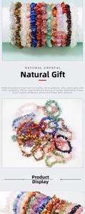 Detailed close-up of natural colorful irregular crystal stone elastic bracelets