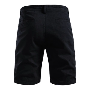 Back view of classic black casual cotton shorts with high-quality plain weave texture