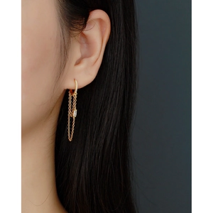 Elegant gold S925 sterling silver chain tassel drop earrings with sparkling zircon stones