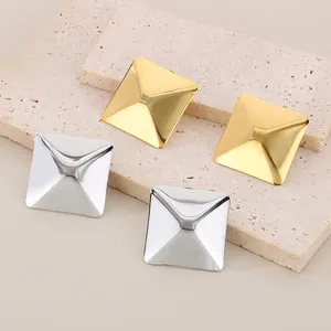 Square Pyramid Stud Earrings Stainless Steel Large 3D Geometric Minimalism High Polish Jewelry For Women