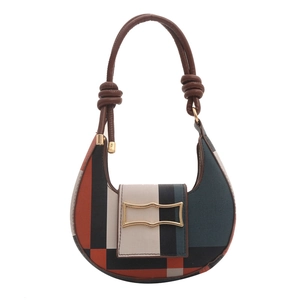 Vintage Karomuster Hobo-Tasche mit Patchwork-Design und braunem Ledergriff mit Knoten
