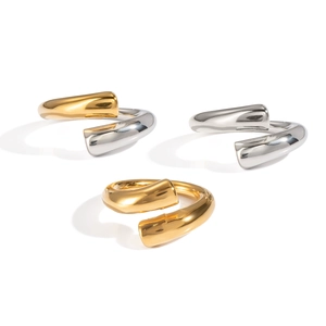 Set of three irregular minimalist gold and silver mixed color stainless steel rings