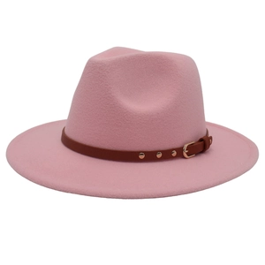 Wide Brim Fedora Hat Woolen Felt With Studded Leather Belt Retro Elegant Jazz Style For Men Women