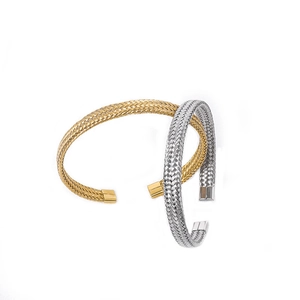 Fashionable braided open cuff bracelets in gold and silver finish stainless steel