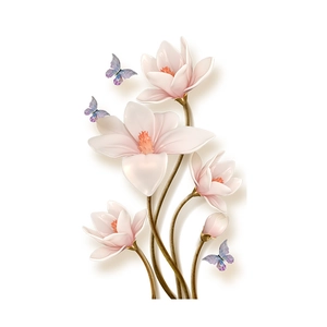 Dettaglio di eleganti fiori di magnolia rosa e farfalle blu adesivo per WC 3D