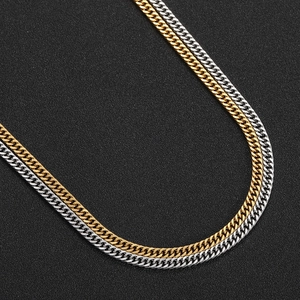 4mm double woven cuban link chain necklaces in gold and silver finish for men