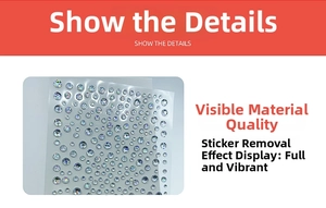 Macro detail of colorful AB acrylic rhinestone stickers with adhesive backing for makeup