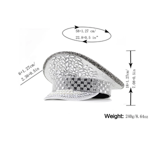 Silver sequin captain hat with sparkling rhinestones and pearls for punk stage costumes
