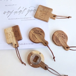Beer Bottle Opener Magnetic Fridge Magnet Acacia Wood Stainless Steel Handheld Manual Cartoon Gift With Leather Lanyard