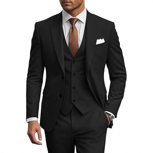 Slim fit three-piece men's suit in black, including blazer, vest and trousers for weddings