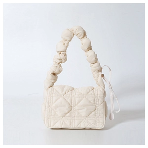 Women Quilted Nylon Shoulder Bag Ruched Strap Crossbody Puffy Cloud Handbag Minimalist Solid Color Commuter Satchel