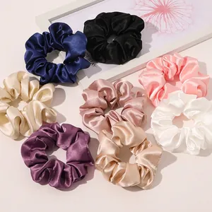 Large Satin Scrunchie Faux Satin Elastic Hair Tie Solid Color Pleated Sweet Hair Accessories For Women