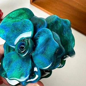 Sparkling turquoise rose acetate hair claw clip for elegant ponytail hairstyles