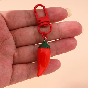 Vibrant red chili pepper keychain with matching lobster clasp for handbags