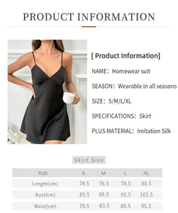 Tableau des tailles détaillé pour nuisette en soie avec dimensions du S au XL en cm
