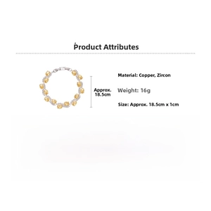 Detail showing 18.5cm length and 16g weight of silver bracelet with yellow zircon