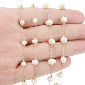 18k gold plated stainless steel chain necklace with 5-7mm natural freshwater baroque pearls