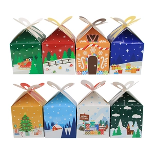 Set of 8 colorful Christmas candy gift boxes with various festive patterns and handles