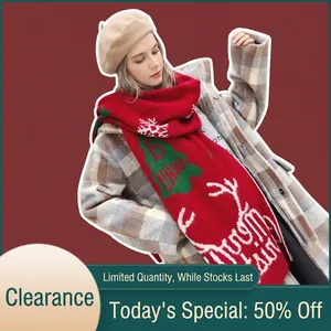 Christmas Knitted Scarf Warm Winter Shawl Merry Christmas Snowflake Reindeer Pattern Festive Gift For Couples Women