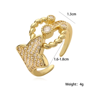 Detail showing 18K gold plated zircon geometric open ring dimensions and 4g weight