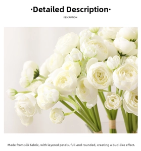 Close-up of artificial white camellia silk flowers with realistic multi-layer petals