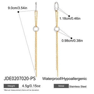 Detailed dimensions of long tassel earrings in gold and silver plated stainless steel