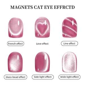 Pink purple cat eye nail magnet tool set showing 6 visual magnetic effect patterns