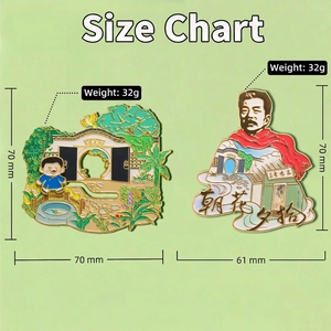 Lu Xun cultural pins set with Chao Hua Xi Shi and San Wei Shu Wu enamel designs