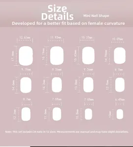 Size chart showing 12 different dimensions for Halloween short press-on nails