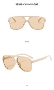 Vista frontale e laterale di occhiali da sole aviator beige a doppio ponte con lenti champagne