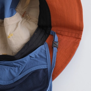 Adjustable quick-dry outdoor bucket hat featuring breathable mesh and windproof rope