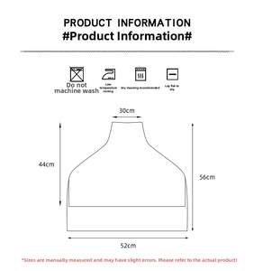 Size chart and washing guide for knitted winter scarf poncho with dimension details