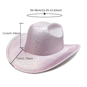 Pink metallic texture cowboy hat with curved brim for festival party decoration