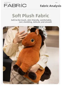 Detail of soft orange plush horse toy showing skin-friendly fabric and embroidered eyes