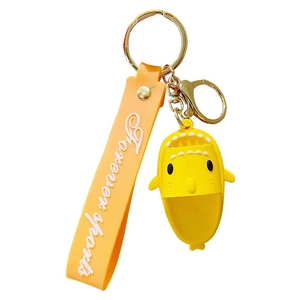 Creative yellow shark slipper keychain with orange wristband and golden metal ring