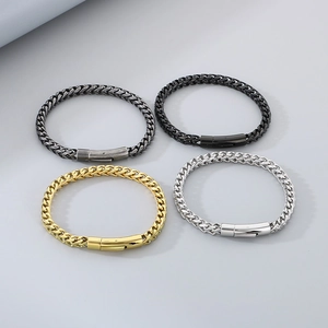 Minimalist stainless steel chain bracelets for men in silver, gold, black, and gunmetal
