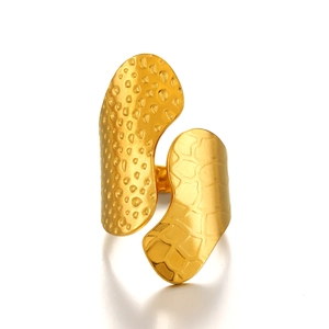Chunky 18K gold plated stainless steel wide ring with geometric hammered textures