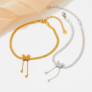 Butterfly Pendant Stainless Steel Snake Chain Anklet For Women Tassel Adjustable Foot Jewelry Elegant Non-fading Gift
