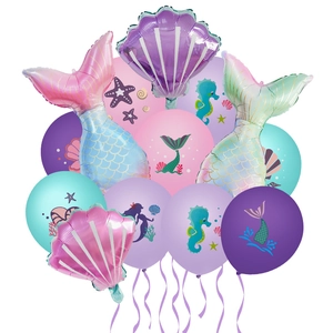 Palloncini Festa Sirena Alluminio Coda Conchiglia Lattice Stampato Per Compleanno Bambini Sotto Mare Oceano Celebrazione Stile Macaron